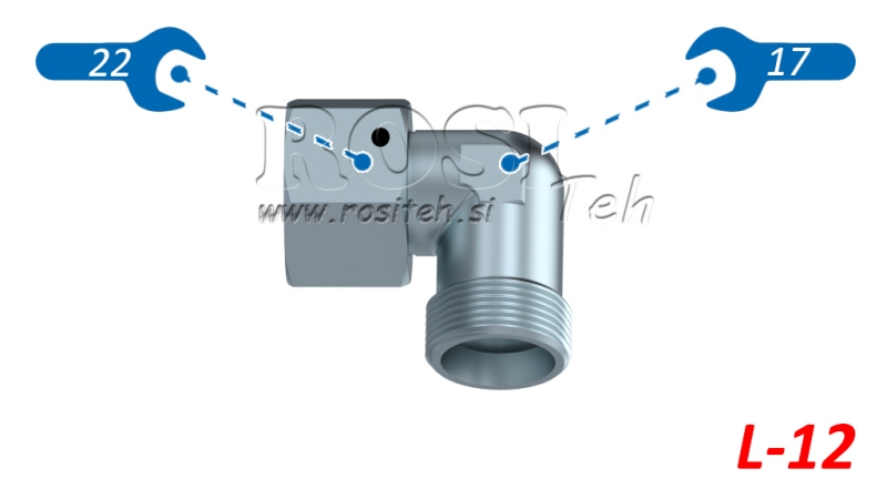 HIDRAVLIČNO KOLENO 90° L-12 Z VRTLJIVO MATICO M18x1,5