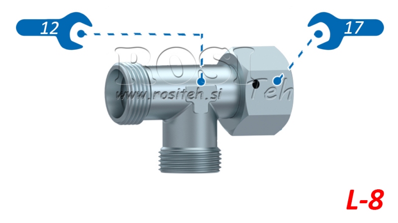 HYDRAULISK T-KOPPLING L-8 MED SIDOSVÄNGMUTTER M14X1,5
