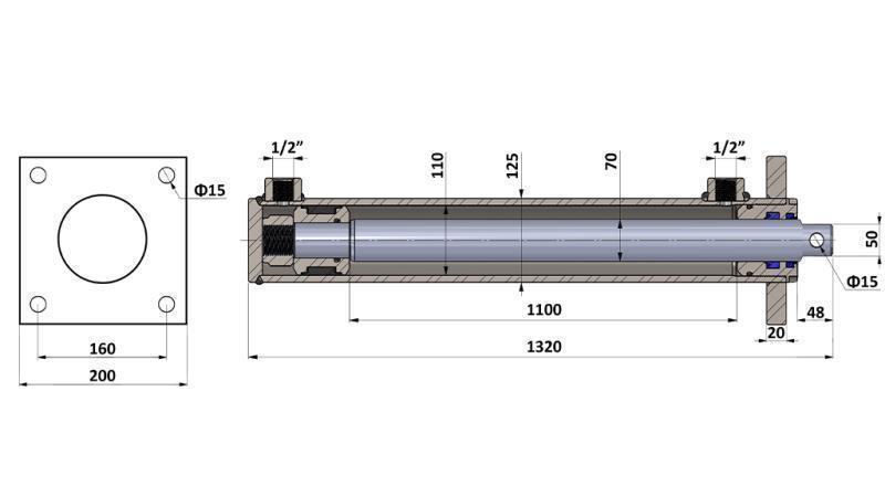 HYDRAULIKZYLINDER FÜR HOLZSPALTER MIT MONTAGEPLATTE 110/70-1100