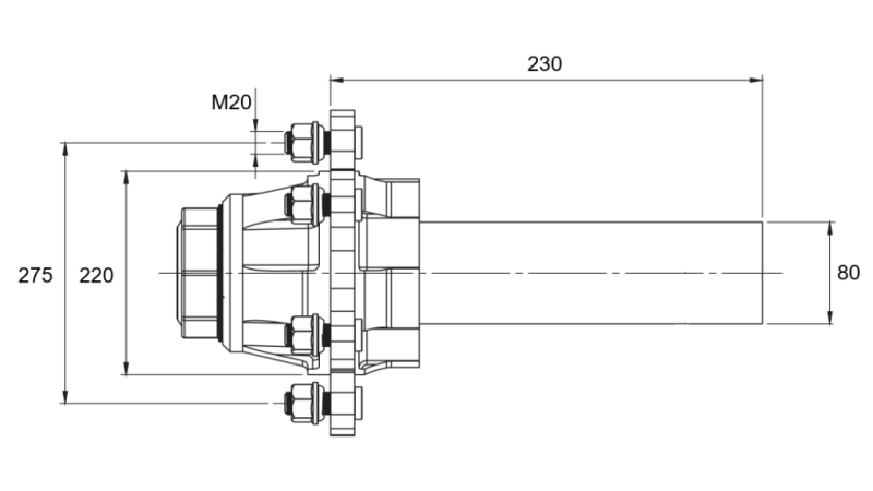 HALBACHSE OHNE BREMSEN - 5500 kg (8 SCHRAUBEN) - 230 mm