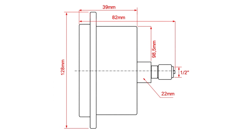 MANOMETER DN100 REAR 0 - 25 BAR - 1/2