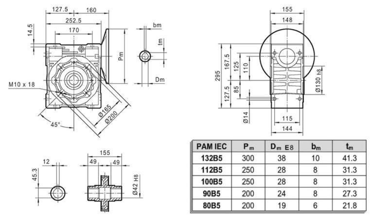 PMRV-110 REDUKTOR TIL ELEKTRISK MOTOR MS100 (2.2-3kW) FORHOLDSFORHOLD 40:1