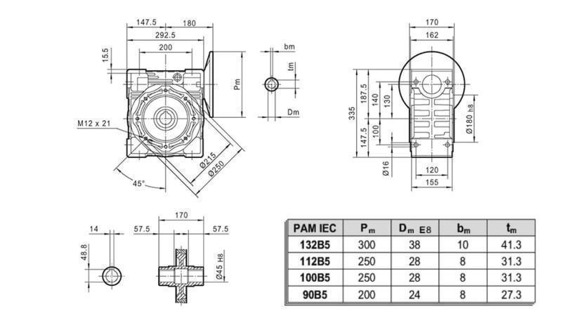 PMRV-130 REDUKTOR ZA ELEKTROMOTOR MS132 (5,5kW) RAZMERJE 40:1