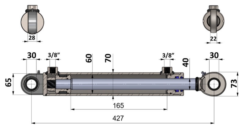 HYDRAULISK CYLINDER 60/40-165 MED OMSTILLINGSVENTIL – PLOG TIL JORDBEARBEJDNING