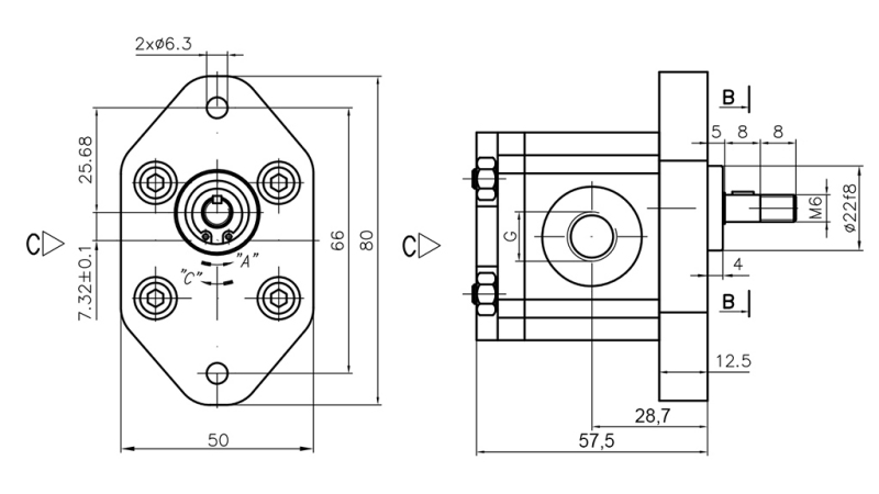HYDRAULIKKPUMPE 00C0.5X032 GR.0 - 0,5cc - HØYRE