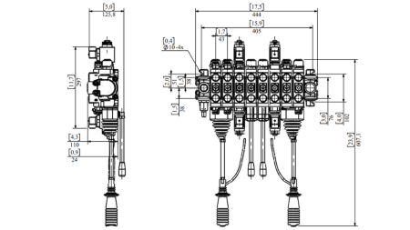 HYDRAULICKÝ VENTIL HIAB 8XPC70 + 2X JOYSTICK - ELEKTRICKÉ OVLÁDÁNÍ 12V