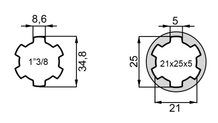ZAPFWELLEN ANSATZ 13/8 21x25x5 - 6 ZÄHNE