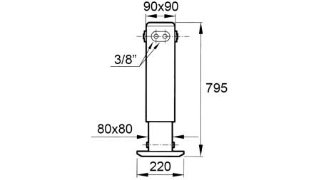 DOPPELTWIRKENDER HYDRAULISCHER STÜTZBEIN (90x90x795 mm) - HUB 500 mm - 2.650 kg