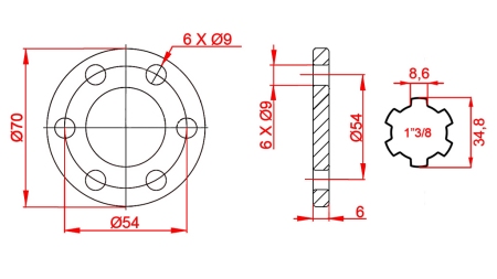 ADAPTER KARDANA Z KOŁNIERZEM 6 OTWORÓW 1-3/8 (90 mm)