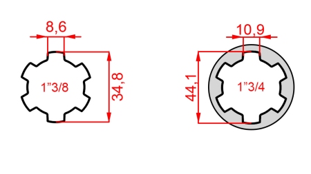 KARDANSKI NASTAVEK Z ZATIČEM iz 1-3/4  na 1-3/8 (165 mm)