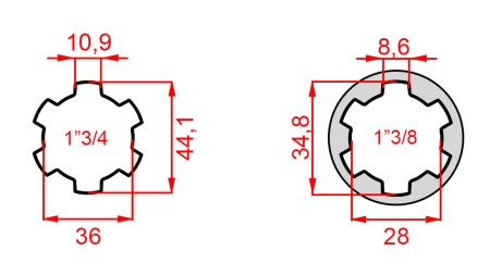 KARDANADAPTER MED PINNE FRAN 1-3/8 TILL 1-3/4 (165 mm)
