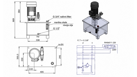 MINI HYDRAULIKAGGREGAT 380V AC (4 kW) - 8 cc - 12 lit/min - tank 25 lit