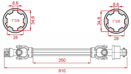ECO KARDANAXEL 910mm 30-75HP MED FRILOPPSKOPPLING