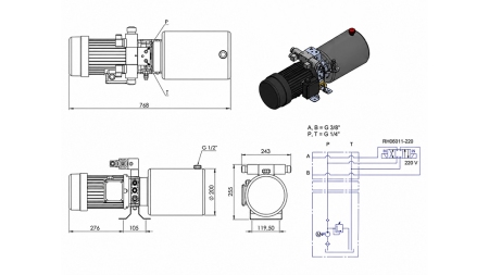 MINI HYDRAULIKAGGREGAT 380V AC (2.2 kW) - 8.0 cc - 11.2 lit/min - tank 12 lit