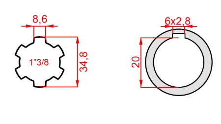 KARDANADAPTER 1-3/8 - HUL fi 20 mm (145 mm)