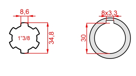 ZAPFWELLEN ANSATZ 1”3/8 - LOCH fi30mm
