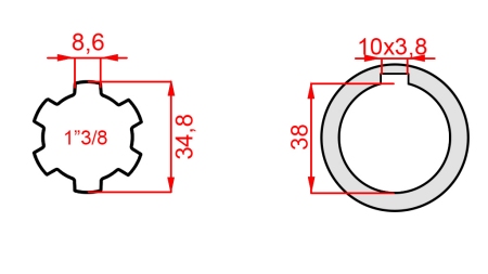 KARDANOVÝ ADAPTÉR 1-3/8 - OTVOR fi 38 mm (160 mm)