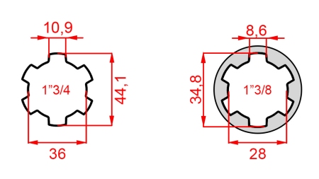 KARDANADAPTER FRAN 1-3/8 TILL 1-3/4 (150 mm)