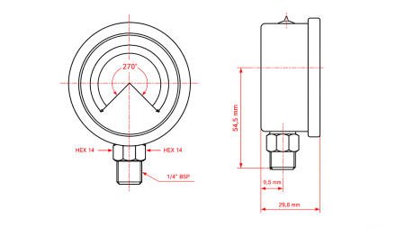 VAKUUMMETER DN63 VERTICAL - 1-0BAR - 1/4