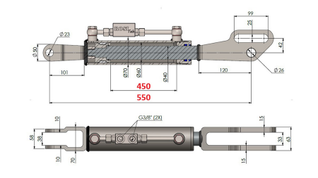2TON. HYDRAULISK LØFTEARM MED GAFFELMONTERING 60/40-100 (450MM-550MM)