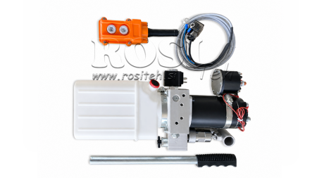 MINI HYDRAULIC UNIT 12V DC - 0.8KW = 0.5CC - 1.5 LITERS - SINGLE-ACTING ASSEMBLY (PVC) WITH MANUAL PUMP