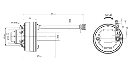 ACHSWELLE MIT BREMSEN 5.250 KG L.290 MM