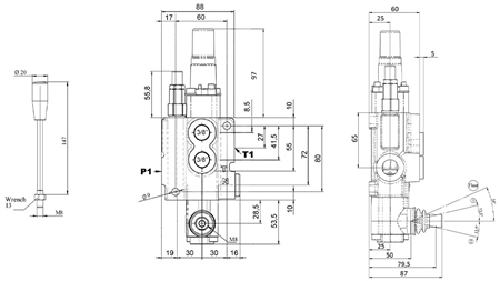 MANUELL HYDRAULISCHES VENTIL MONOBLOCK 1xZ50 + SCHWIMMSTELLUNG
