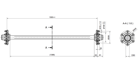 AKSEL TIL TRAILER 4800 KG UDEN BREMSER (1500 MM)