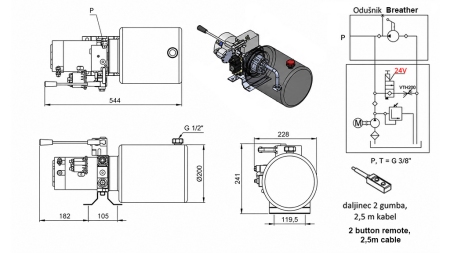 MINI HYDRAULIKAGGREGAT 24V DC - 2,2kW = 2,1cc - 8 lit - Einfachwirkende Funktion MIT HANDPUMPE