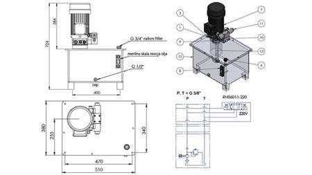 MINI HYDRAULISK AGGREGAT 380V AC (4 kW) - 8 cc - 12 lit/min - tank 40 lit