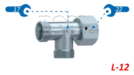 HYDRAULISK T-STYKKE L-12 MED SIDE DREJELIG MØTRIK M18X1,5