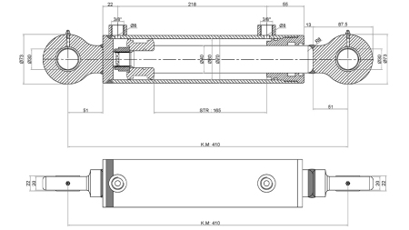HYDRAULIKZYLINDER 60/40-165 MIT PFLUGWENDEVENTIL - ERDEPFLUG