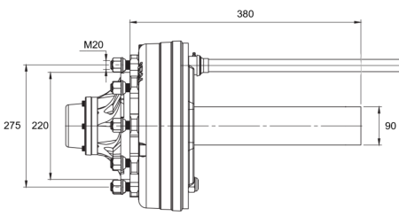 HALVAKSEL MED BREMSER - 5000 kg (8 SKRUER) - 380 mm