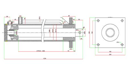 HYDRAULIKZYLINDER FÜR HOLZSPALTER MIT MONTAGEPLATTE 100/60-1050 - OBERER ANSCHLUSS