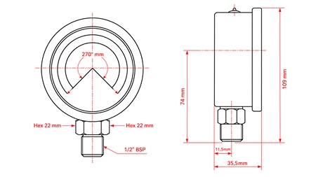 MANOMETER DN100 VERTICAL 0 - 25 BAR - 1/2