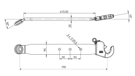 TRAKTOR UNTERLENKER FÜR DREI-PUNKT HYDRAULIK CAT. 2 - 70x20 mm - 770 mm (75 HP)