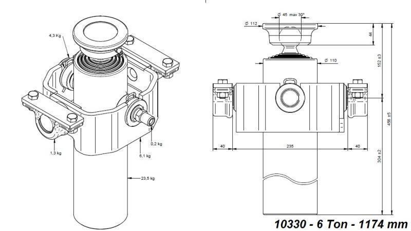 TELESCOPISK CYLINDER KOMPAKT 4 GRADER 1174mm x110 -KUGLE