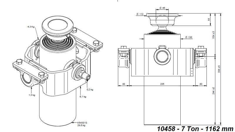 TELESCOPISK CYLINDER KOMPAKT 5 TRIN 1162mm x125 -KUGLE