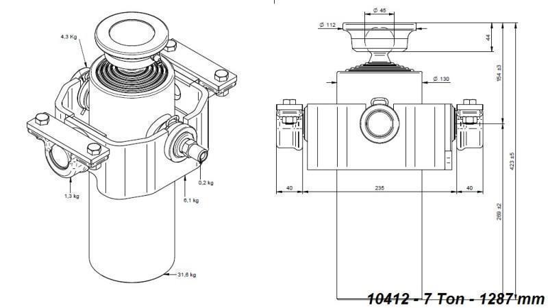 TELESCOPISK CYLINDER KOMPAKT 5 TRIN 1287mm x125 -KUGLE