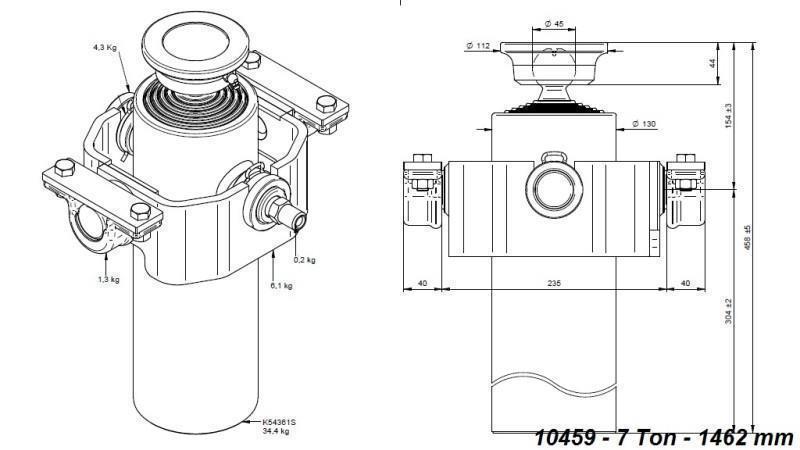 TELESCOPISK CYLINDER KOMPAKT 5 TRIN 1462mm x125 -KUGLE