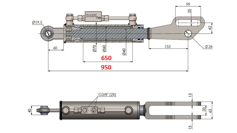 2TON. HYDRAULINEN SIVULINKKIPISTE 60/40-300 (650MM-950MM)
