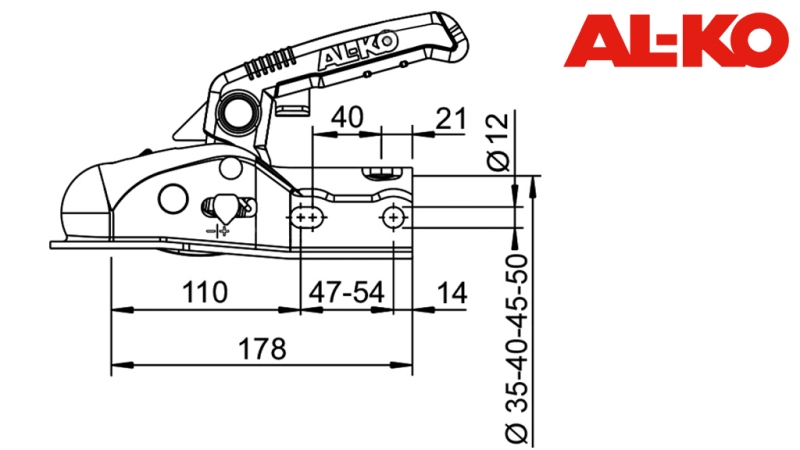 ANHÄNGERKUPPLUNG AL-KO AK-270 FÜR AUTOANHÄNGER RUND 2.700 kg FI50