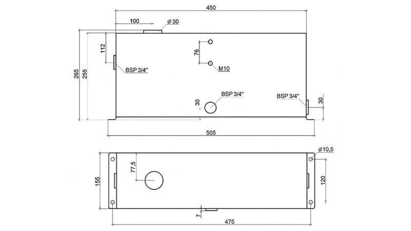 METALLTANK 12 LITER WÜRFEL 255x120x450mm VOLLSTÄNDIG MIT AUSRÜSTUNG