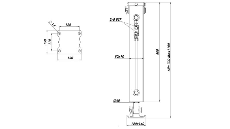 HIDRAVLIČNA NOGA DVOSMERNA 2,5 TON 420mm (90x90x600)