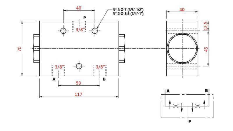 HYDRAULIKVERTEILUNGSVENTIL FLUSS V1021 DFL 3-6 lit - 3/8 - 250 bar (max.300 bar) METALL