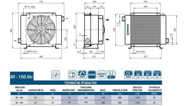 OLIEKØLER DC 12V HY02402 30-150 LIT