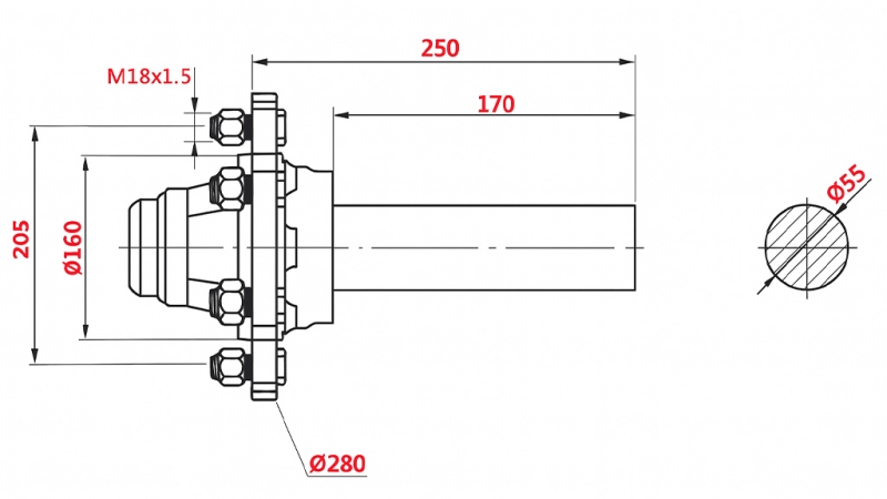 HALBACHSE 3000 KG LIT250 MM