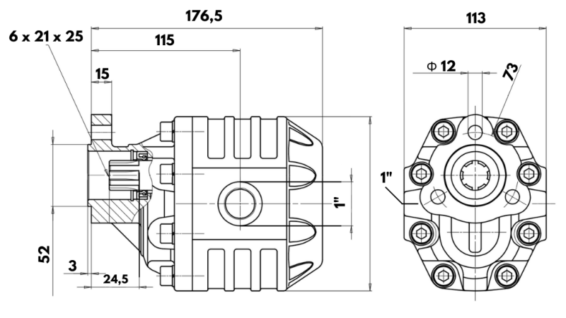 HYDRAULISK GJUTJÄRN PUMP UNI30-61CC-200 BAR VÄNSTER