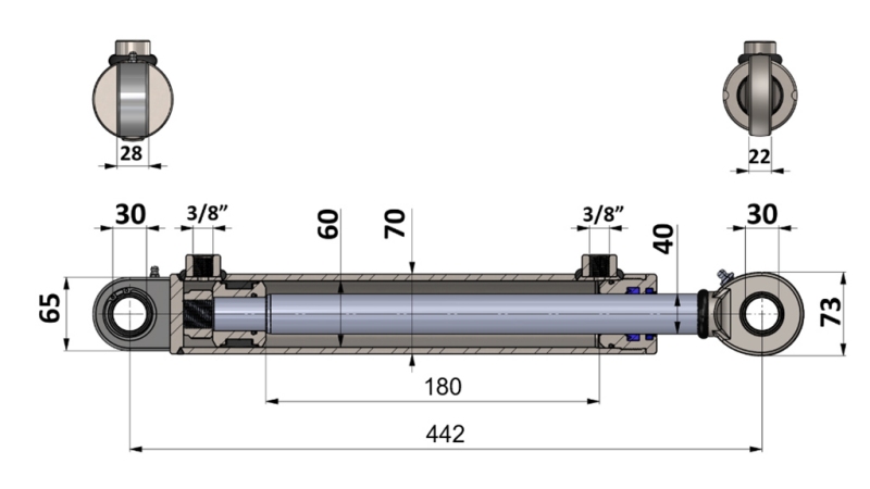 HYDRAULIKZYLINDER 60/40-180 MIT PFLUGWENDEVENTIL - ERDEPFLUG