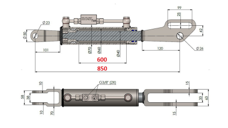 2TON. 3° POINT HYDRAULIQUE FORK 60/40-250 (600MM-850MM)